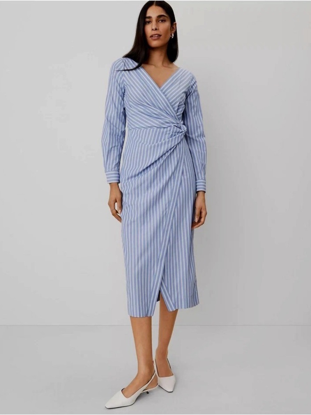 Ann Taylor Blue Striped Asymmetrical Shirtdress